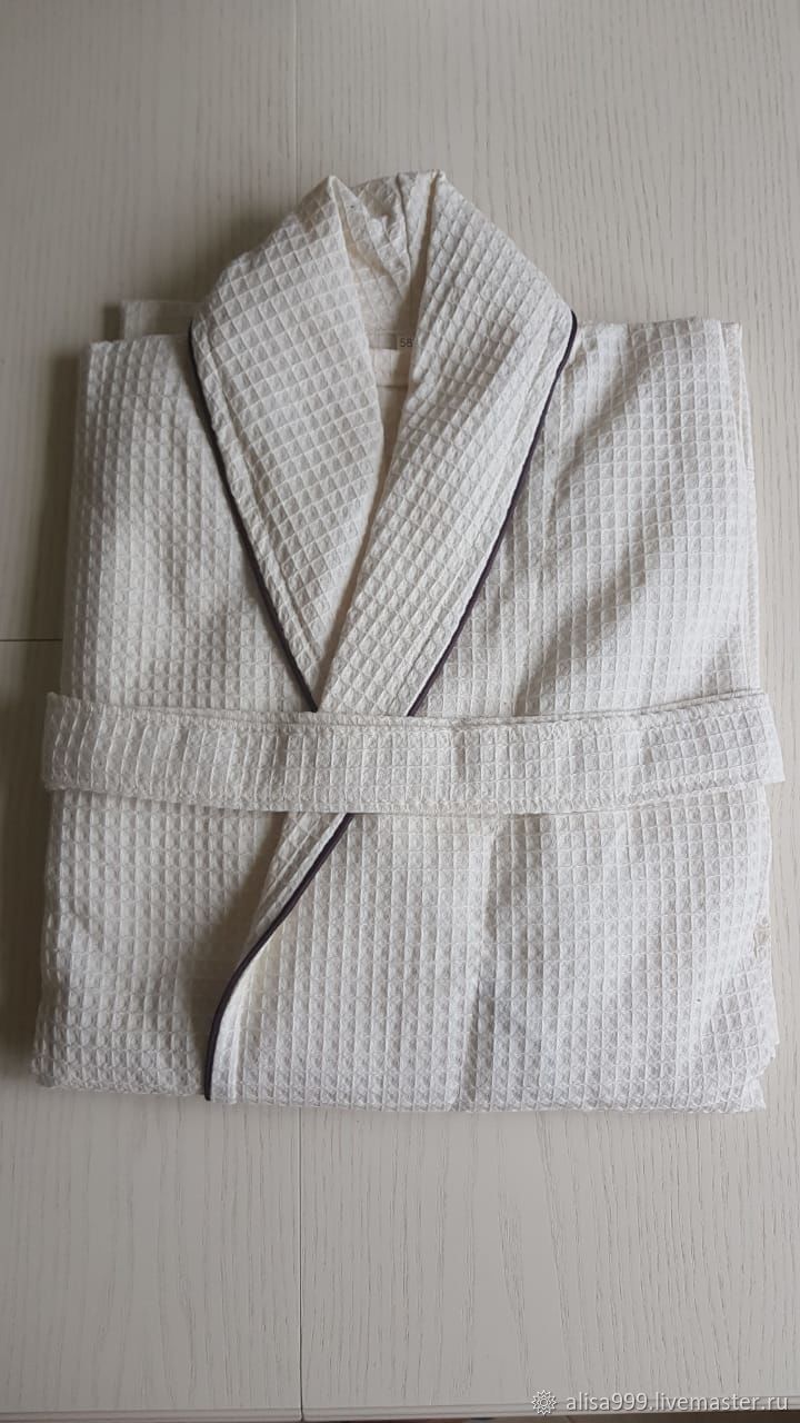 Waffle beige bathrobe with edging.Turkish Fabric купить на Ярмарке