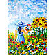 Painting Flowers Girl and Bouquet of flowers 15 x 21 Oil Sunflowers, Pictures, Ufa,  Фото №1