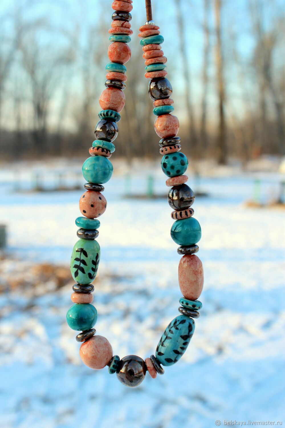 Керамические бусы с растительным узором купить в интернет-магазине ...