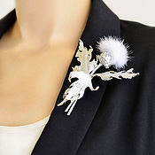 Украшения handmade. Livemaster - original item Silver Thistle flower brooch made of mink fur and leather. Handmade.