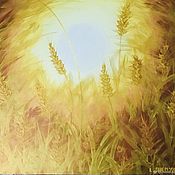 Картины и панно handmade. Livemaster - original item Painting with sunrise in a field with golden rye 