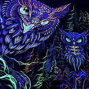 Для дома и интерьера handmade. Livemaster - original item Tapestry art UV "Midnight Owl" Psychedelic poster. Handmade.