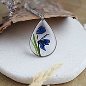 Украшения handmade. Livemaster - original item Drop pendant with real flowers in resin. Pendant with a blue flower. Handmade.