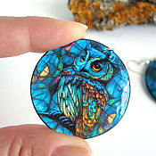 Украшения handmade. Livemaster - original item Transparent Round Owl Earrings Stained Glass Geometry Colored Glass. Handmade.