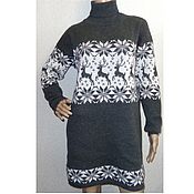 Одежда handmade. Livemaster - original item Sweater dress with reindeer and Norwegian ornament (gray & white). Handmade.