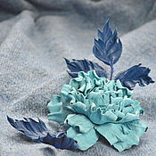Украшения handmade. Livemaster - original item Rose brooch leather blue lagoon. Handmade.