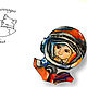 Brooch 'Cosmonaut. Yuri Gagarin, cosmos, orange, blue'. Brooches. greenfox-23. My Livemaster. Фото №6