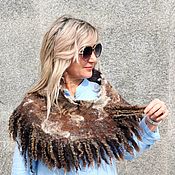 Шарф валяный Жар птица, шарф валяный на шелке, 40 х160 см