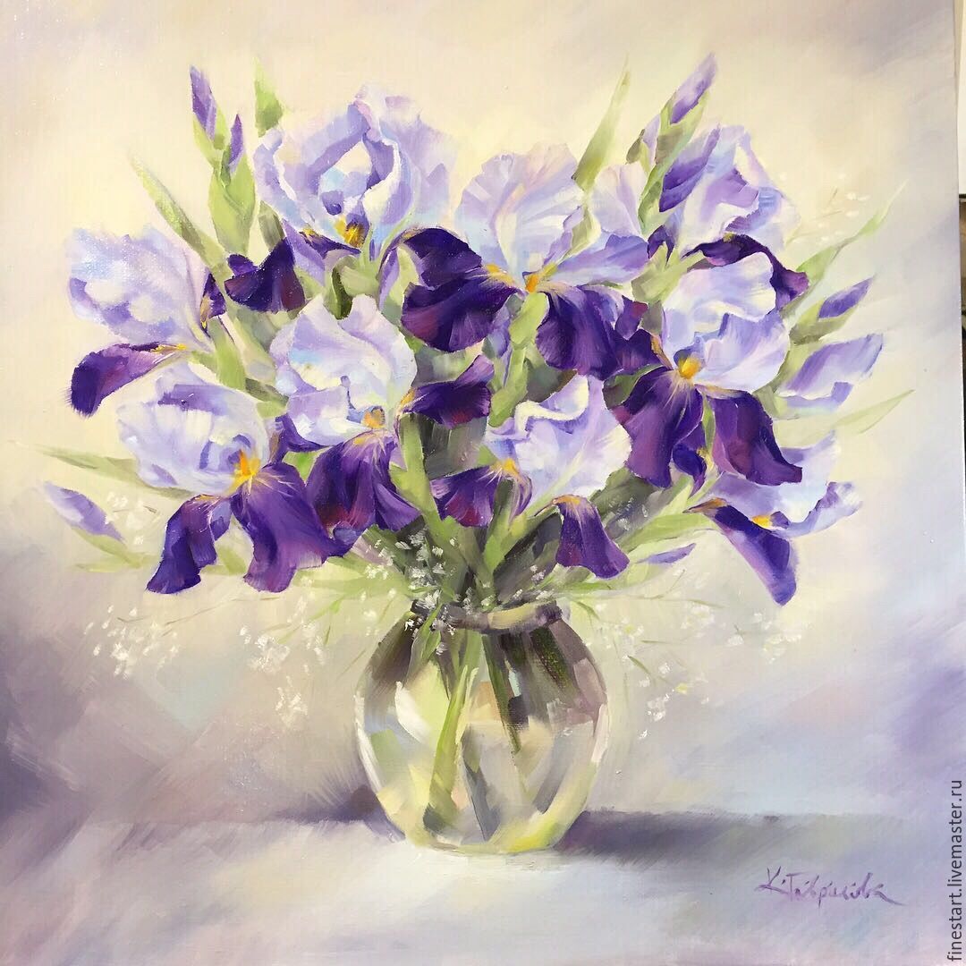 Oil painting flowers Irises – купить на Ярмарке Мастеров – D6E9DCOM ...