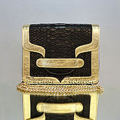 Сумки и аксессуары handmade. Livemaster - original item Evening handbag made of Python FLOUNCE. Black and gold.. Handmade.