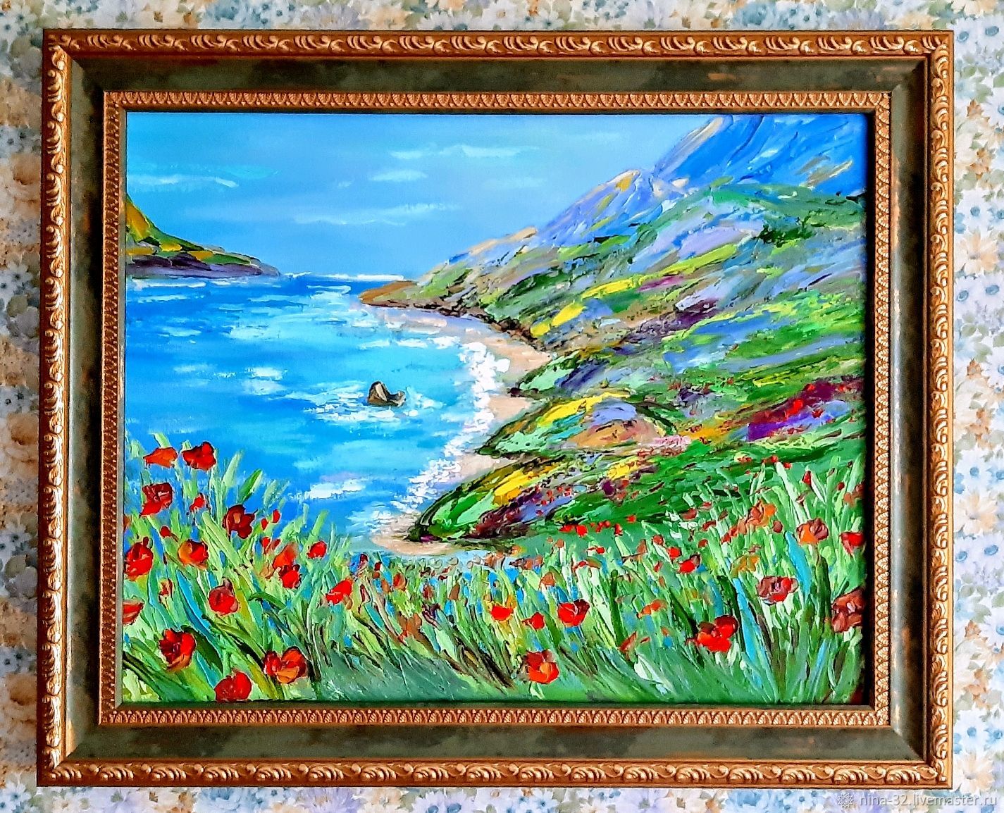 Картина с морем "Горы, море и цветы" – купить на Ярмарке Мастеров ...