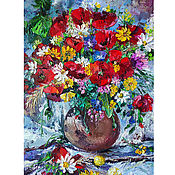 Картины и панно handmade. Livemaster - original item Painting bouquet with poppies and daisies 