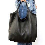 Сумки и аксессуары handmade. Livemaster - original item Shopper Bag Leather Black T-shirt Bag Bag String Bag Large. Handmade.