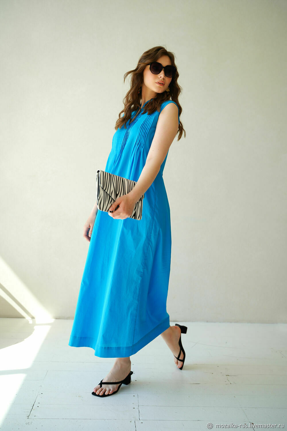 Summer Blue Maxi Dress, Blue Long Cotton Dress, Dresses, Novosibirsk,  Фото №1