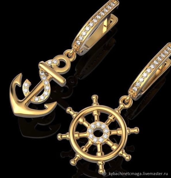 Earrings 'Anchor and steering wheel' silver, Earrings, Moscow,  Фото №1