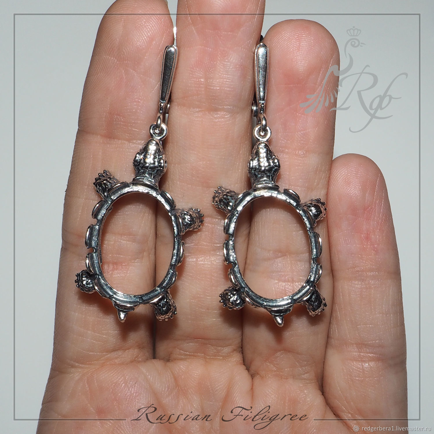 Basis for earrings 'Turtles' (20h15 mm), silvered, Russia, Blanks for jewelry, Kostroma,  Фото №1