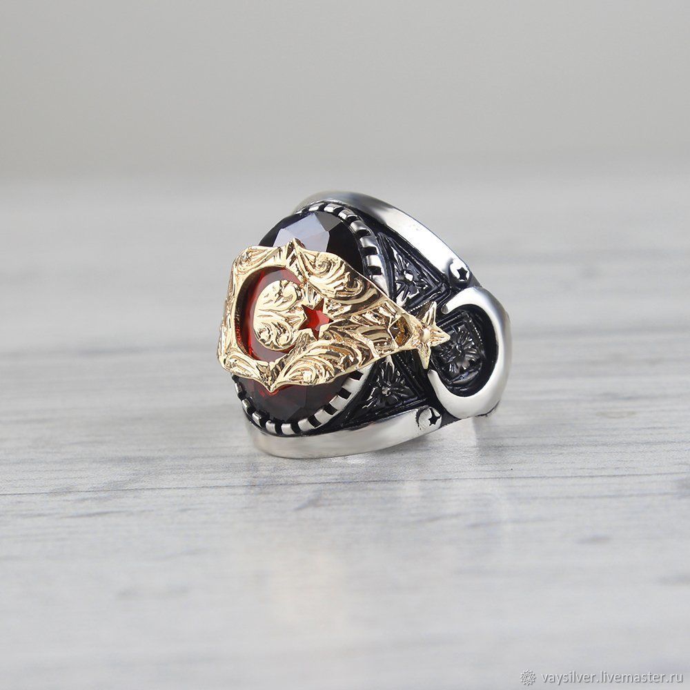  позолоченный из серебра мусульманский подарок Ислам кольцо, Перстень, Стамбул,  Фото №1