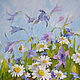 Chamomiles and Bluebells Painting oil on canvas 18h24 cm, Pictures, St. Petersburg,  Фото №1