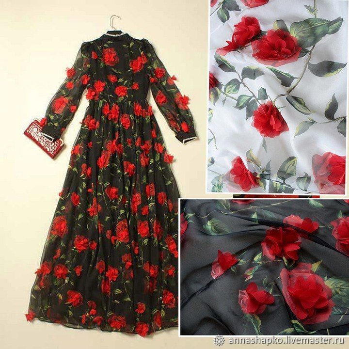 Платье с розами из ткани