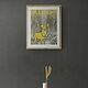 Золотой олень, картина с оленем в серо желтых цветах. Картины. Yulia Belasla. Ярмарка Мастеров.  Фото №5