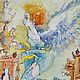 Картина акварель рыжий котик и девочка ангел"Полуночники", Картины, Астрахань,  Фото №1