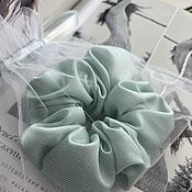 Набор цвет Тиффани. Скранч из шёлка 100% (Dior) и Lingerie-мешочек, Резинка для волос, Медынь,  Фото №1