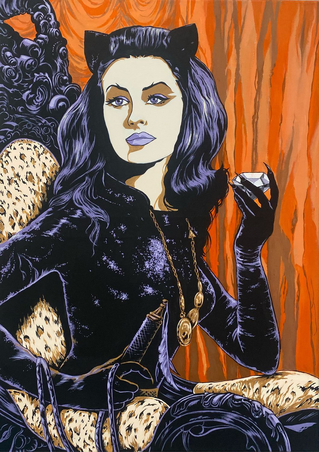 Картина акриловыми красками на холсте женщина кошка купить в интернет ...