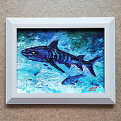 Картины и панно handmade. Livemaster - original item A gift to a man is an oil painting of a shark. Handmade.