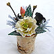 Сhristmas gift - Floristic composition in a natural birch stump, Ded Moroz and Snegurochka, Zvenigorod,  Фото №1