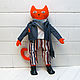 Elegante gato Rojo - textil suave juguete. Stuffed Toys. Little Twins by Yana Vertoprakhova. Интернет-магазин Ярмарка Мастеров.  Фото №2