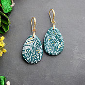 Украшения handmade. Livemaster - original item Green earrings with a botanical pattern. earrings from polymer clay. Handmade.