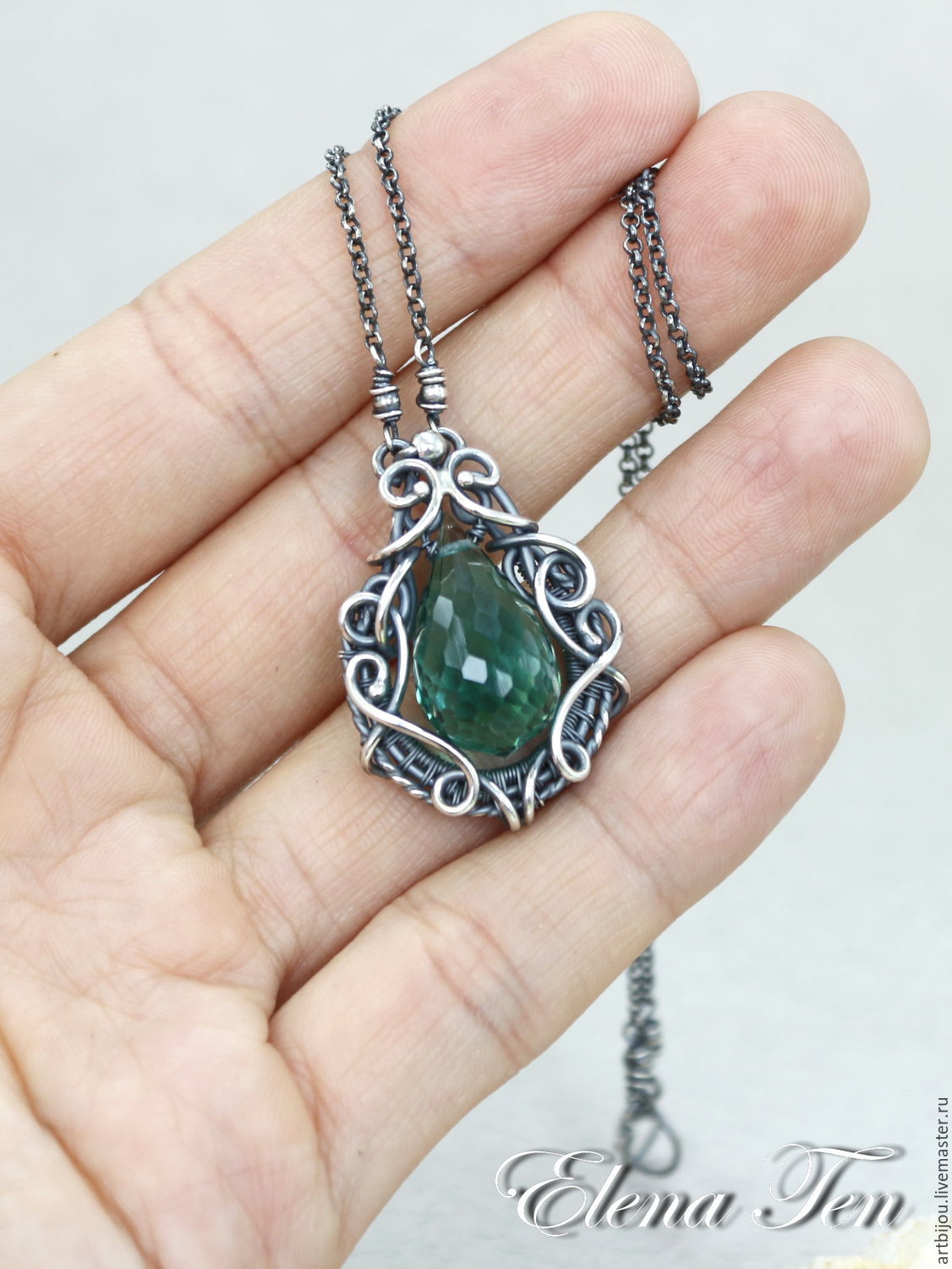 Серебряный кулон с зеленым аметистом " Amrita" серебро 925 , аметист ...