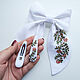 Order Bow and 2 hairpins - 'Rowan' white linen, embroidery. annetka-ann (annetka-ann). Livemaster. . Hairpins Фото №3