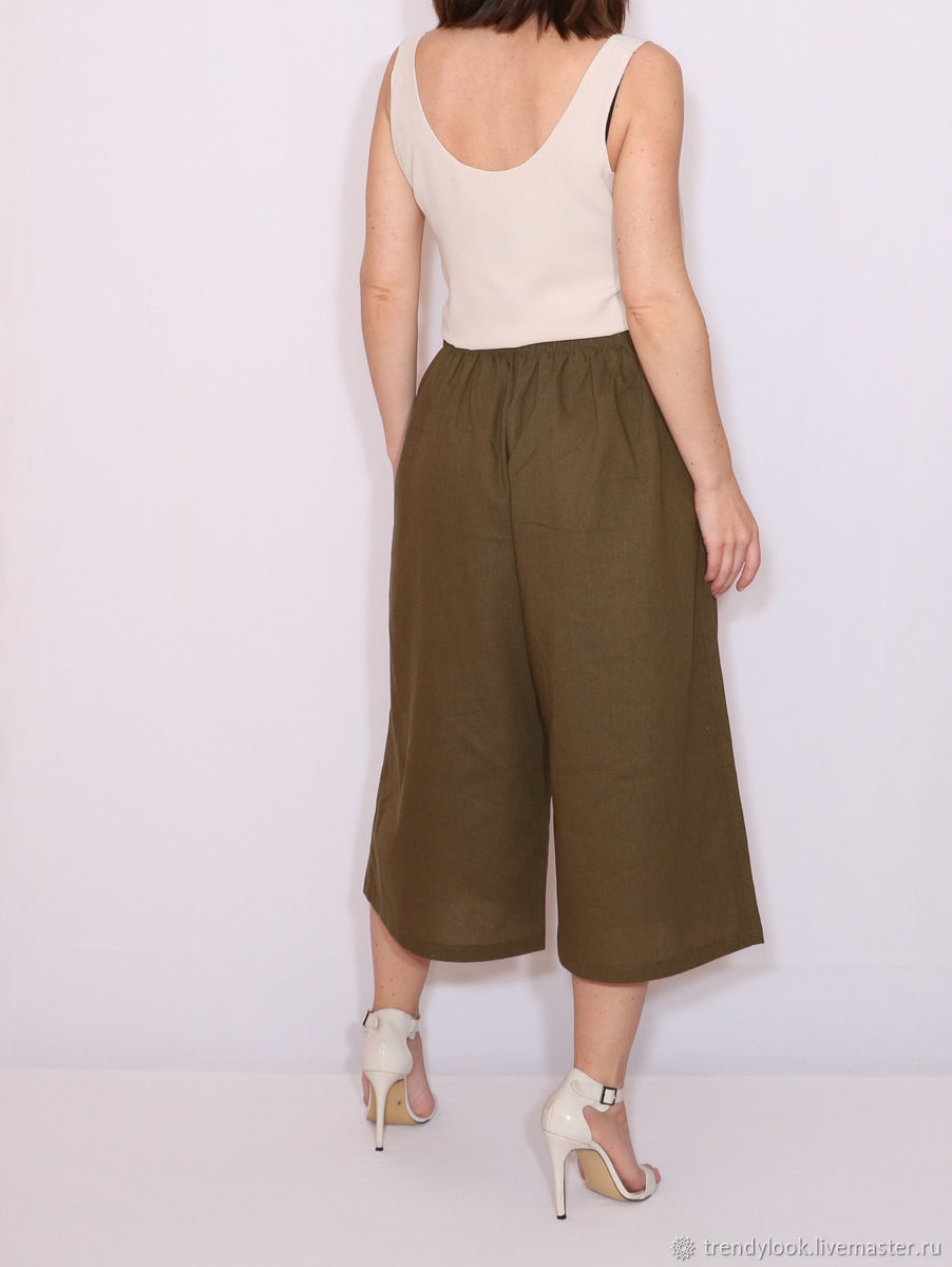 Льняные Капри Кюлоты, Широкие брюки женские – купить на Ярмарке ...