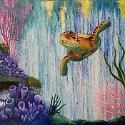 Картины и панно handmade. Livemaster - original item Painting underwater world Sea Turtle - 2 oil painting. Handmade.