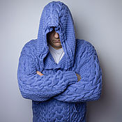 Мужская одежда handmade. Livemaster - original item Men`s Sweater with Braids / Knitted Hoodie. Handmade.