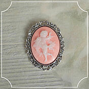 Субкультуры handmade. Livemaster - original item Cameo Brooch Angel background peach 30h40 silver. Handmade.