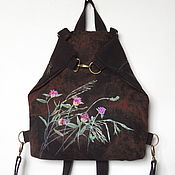 Рюкзак - сумка "Весенние сумерки", вощёный лён