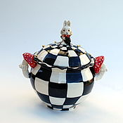 Посуда handmade. Livemaster - original item A sugar bowl from Wonderland with a Rabbit figurine. Handmade.