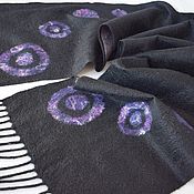 Аксессуары handmade. Livemaster - original item Felted women`s scarf.Long black scarf with tassels minimalism. Handmade.