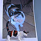 Трёхцветная кошка Муся - портретная ручная лепка и роспись по фото.