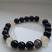 Украшения handmade. Livemaster - original item Bracelet made of black striped agate and citrine, 10 mm. Handmade.