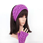 Аксессуары handmade. Livemaster - original item Headband mittens with a scythe, knitted Orchid on the hair. Handmade.