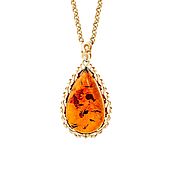 Украшения handmade. Livemaster - original item Silver pendant in gold with cognac amber. Handmade.