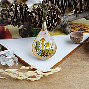 Украшения handmade. Livemaster - original item Pendant with mushrooms. Wooden resin pendant with real moss and mushrooms. Handmade.