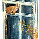 'September knocks on the window' acrylic painting (cats, autumn), Pictures, Korsakov,  Фото №1