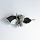 Men's brooch pin buttonhole flower leather black-and-white. Stick pin. De-Si-Re. My Livemaster. Фото №5