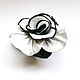 Flower brooch bulk leather rose `Contrast` black.white Brooch on a bag, belt, hat, coat, fur coat, jacket, dress, sweater,scarf,shawl, scarf, tippet, outerwear. A gift to a woman, his beloved
