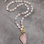 Украшения handmade. Livemaster - original item Natural rose quartz sautoir with pendant and accessories in gold. Handmade.