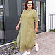 NATALINI р-р 58-64 Льняное бохо платье в пол олива с вышивкой, Платья, Новосибирск,  Фото №1
